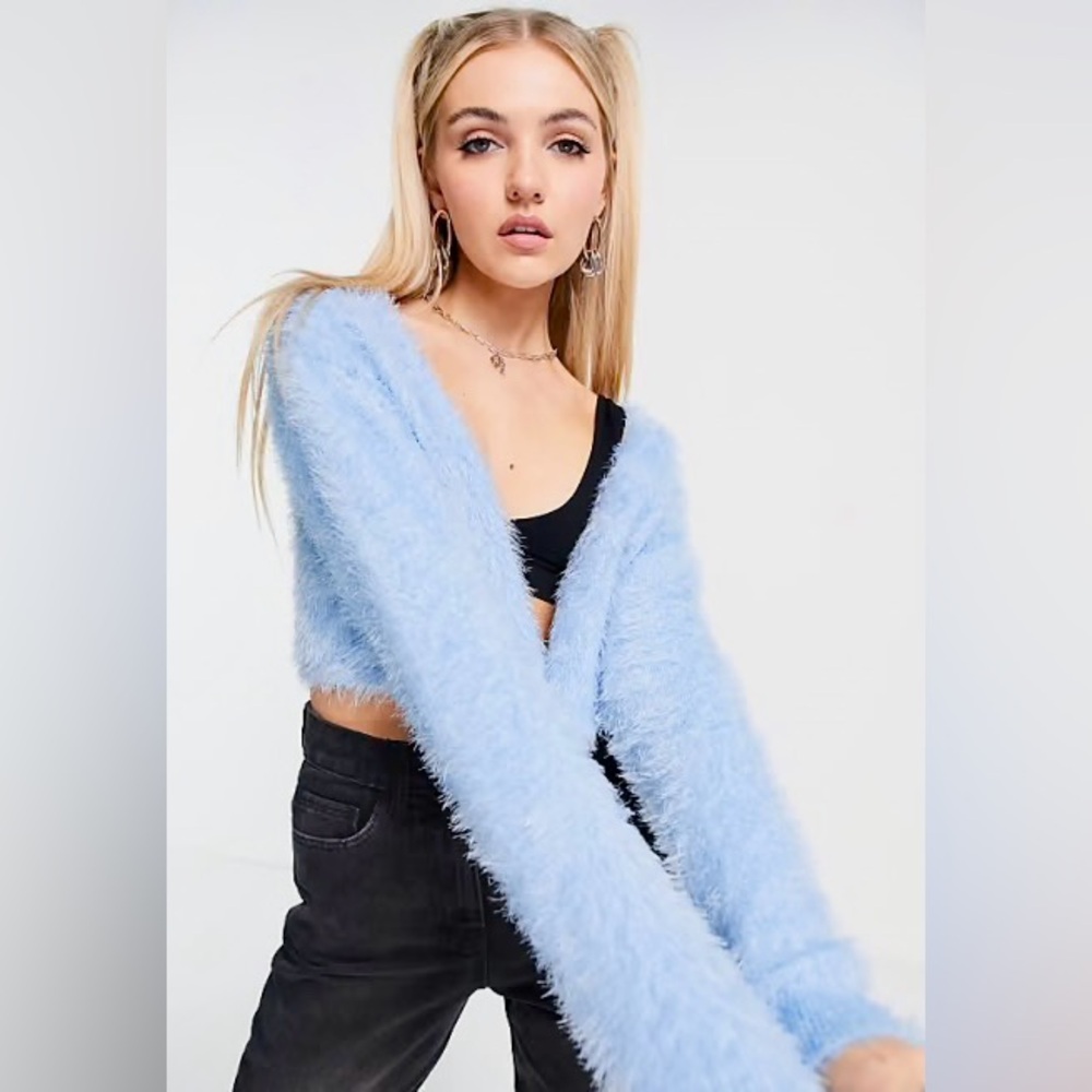 Chic Light Blue Fuzzy Cardigan